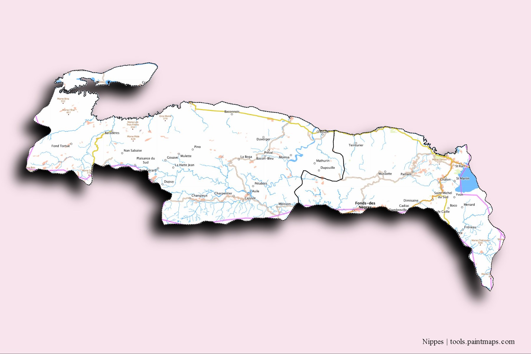 Nippes and counties map with 3D shadow effect