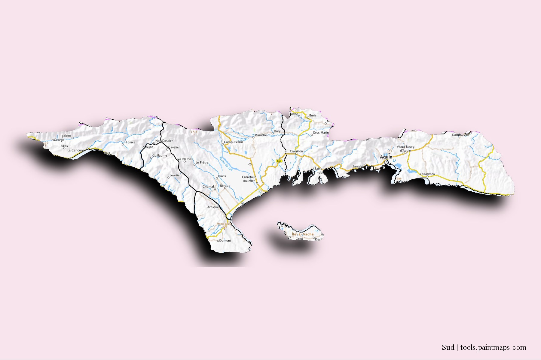 Sud and counties map with 3D shadow effect