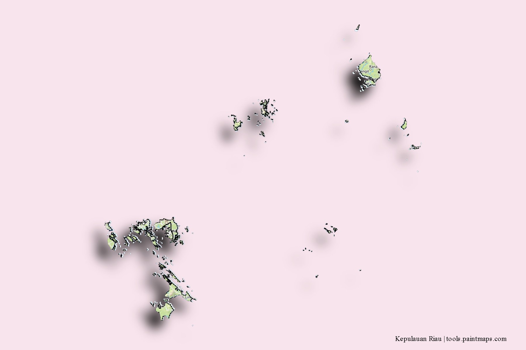 Riau Islands and counties map with 3D shadow effect