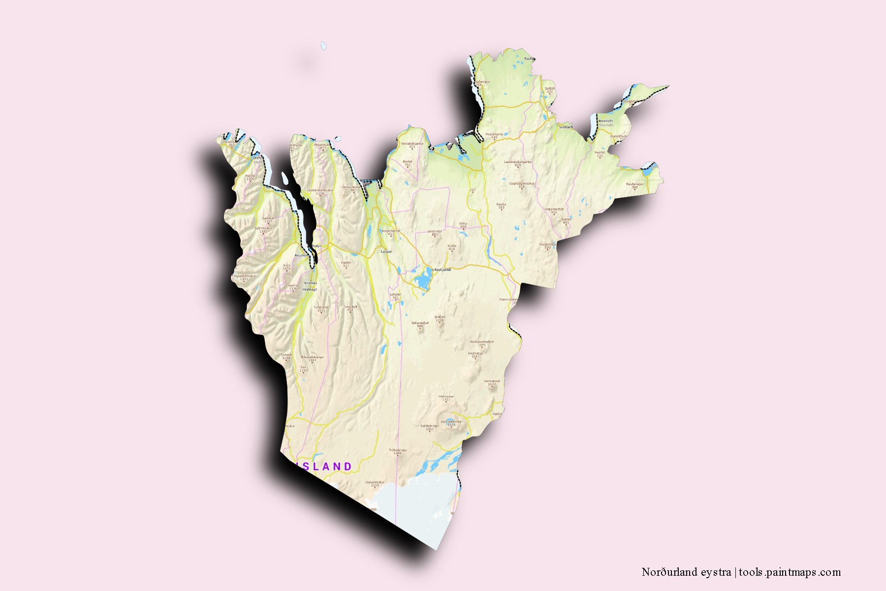 Northeast and counties map with 3D shadow effect