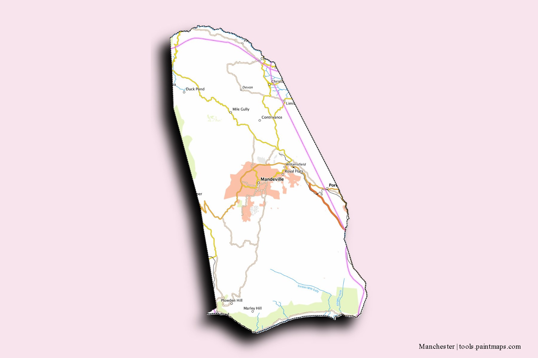 Manchester and counties map with 3D shadow effect