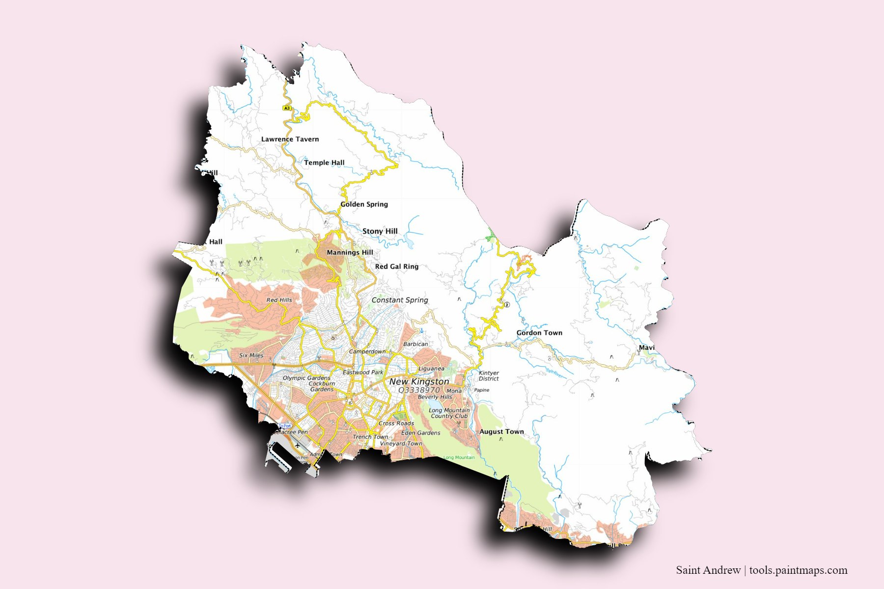 Saint Andrew and counties map with 3D shadow effect