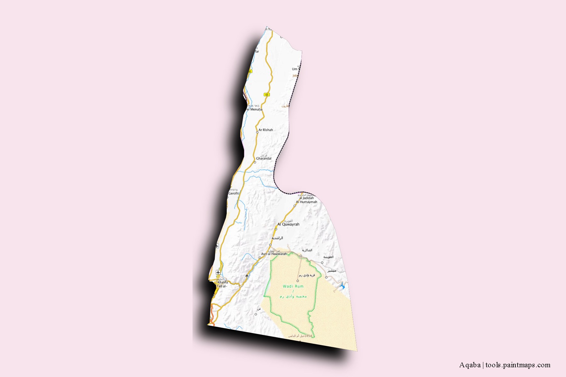 Al Aqaba and counties map with 3D shadow effect