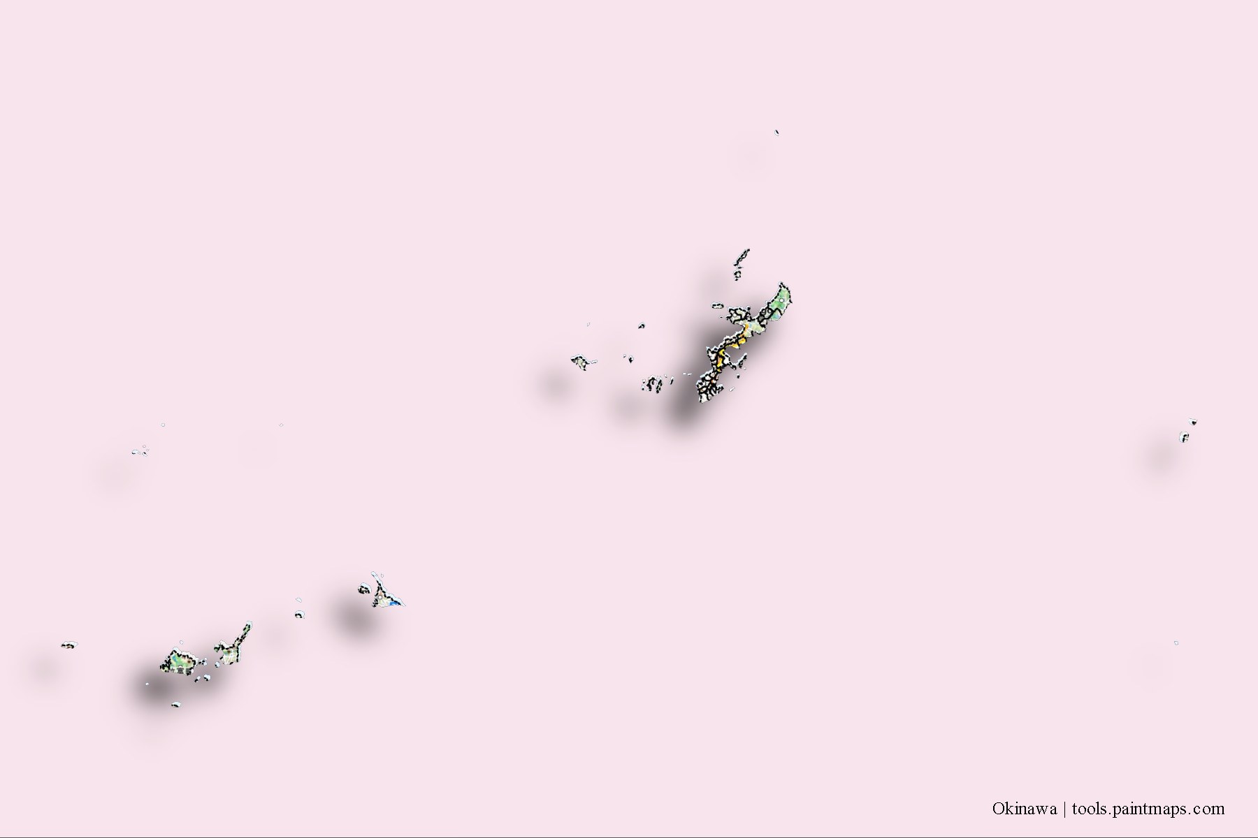 Okinawa Prefecture and counties map with 3D shadow effect