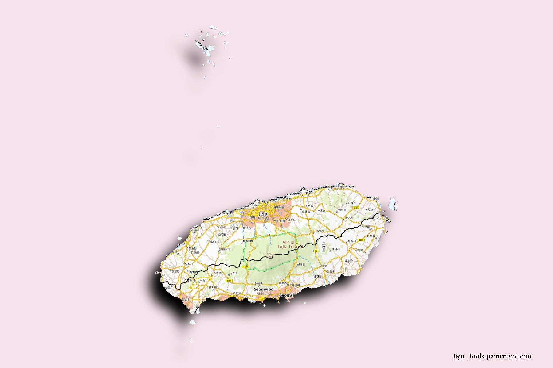 Jaeju-Do and counties map with 3D shadow effect