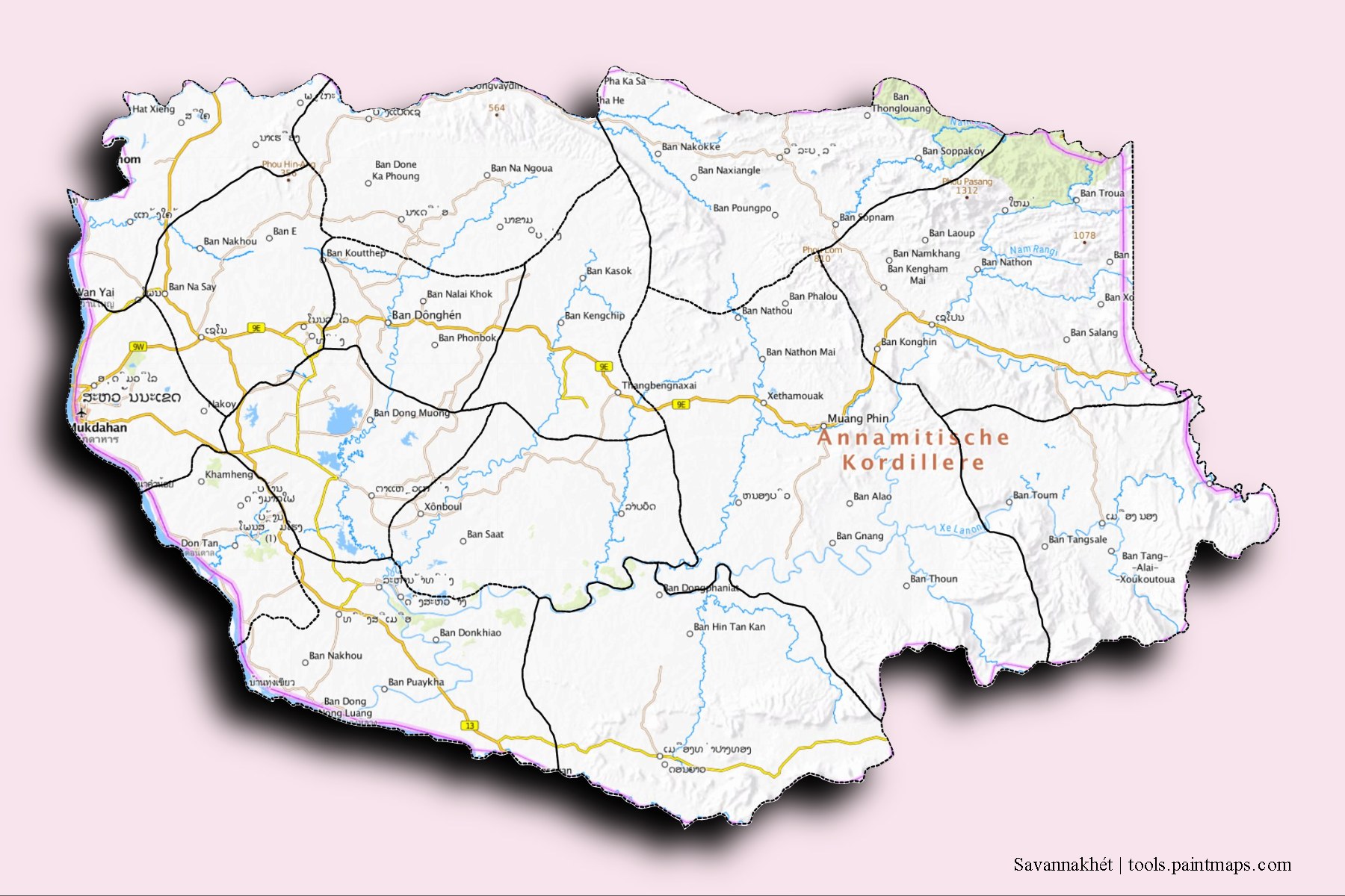 Savannahkhet and counties map with 3D shadow effect