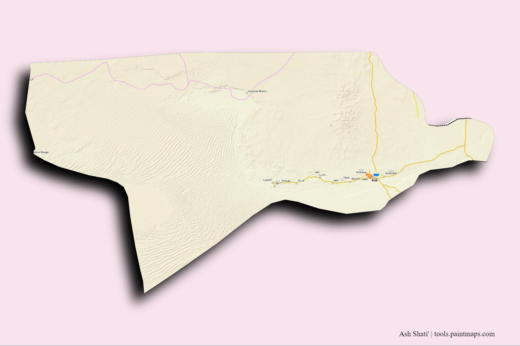 Ash Shati' and counties map with 3D shadow effect