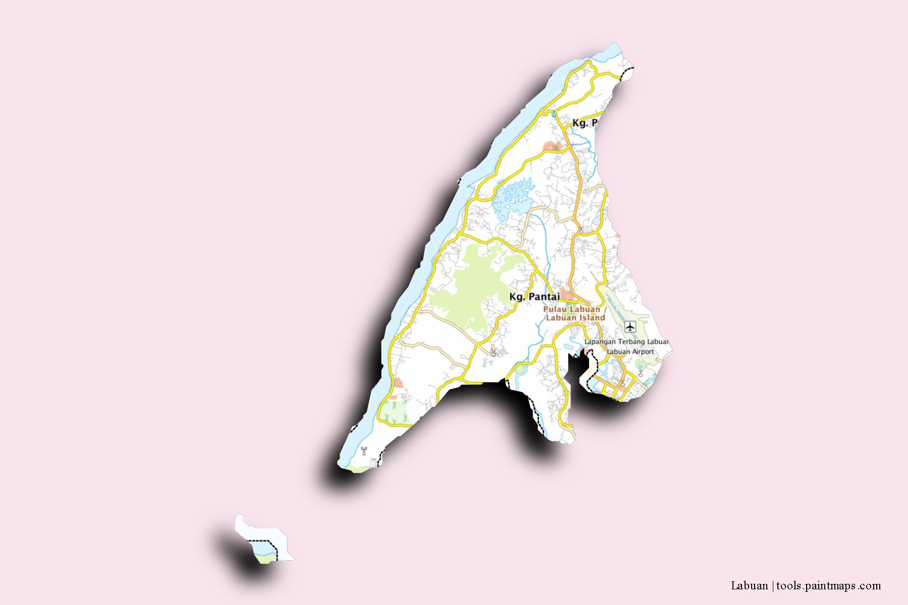 Labuan and counties map with 3D shadow effect