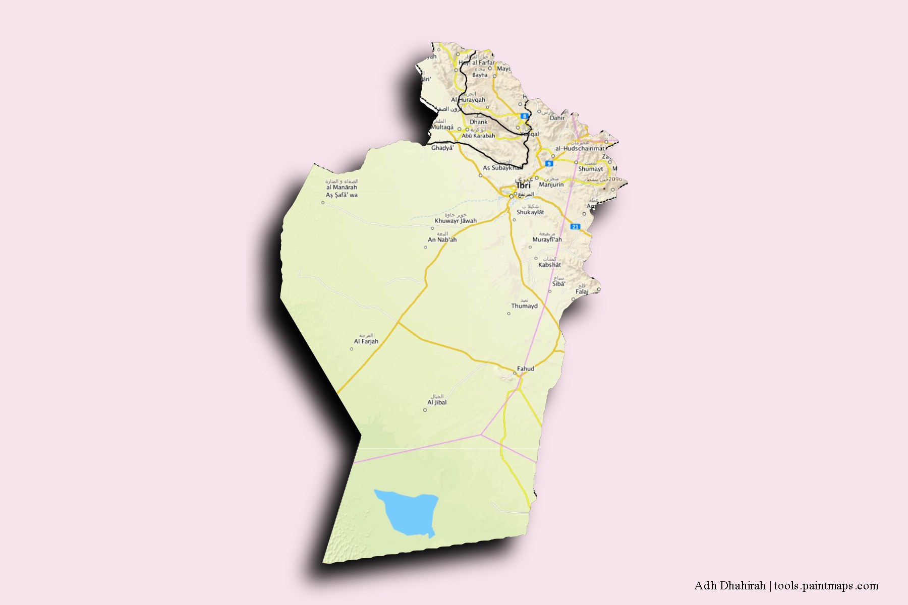 Az Zahirah and counties map with 3D shadow effect