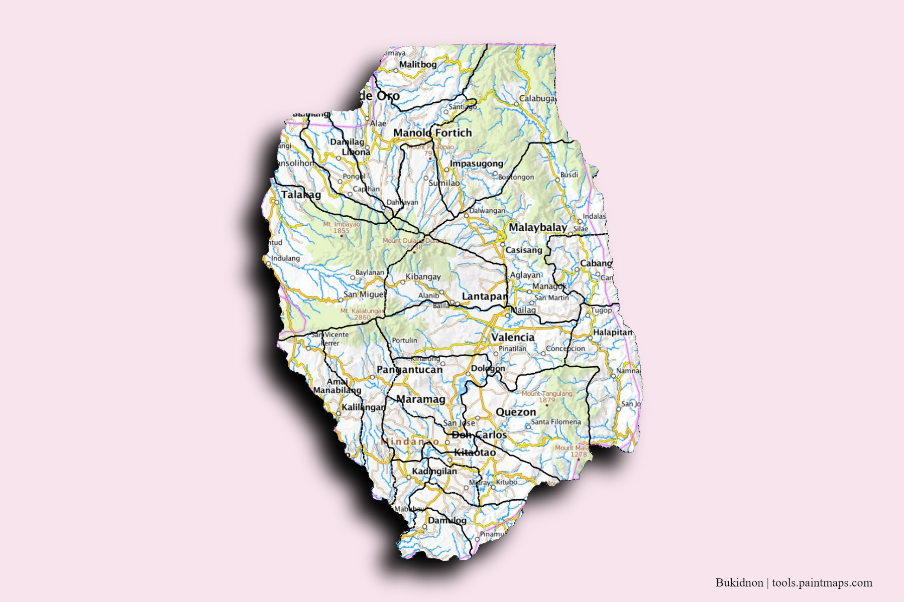 Sample maps of Bukidnon generated with map cropping (masking) tool.