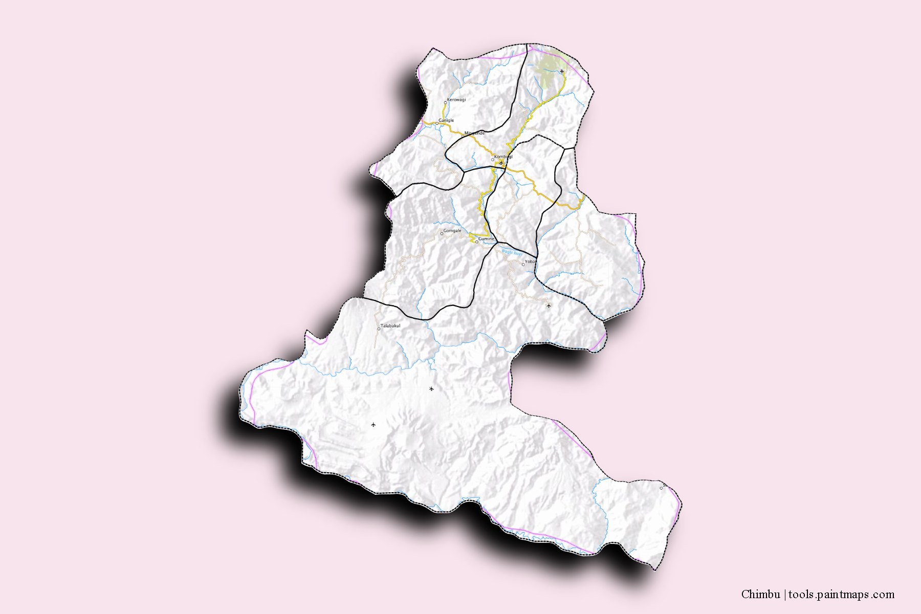 Chimbu and counties map with 3D shadow effect