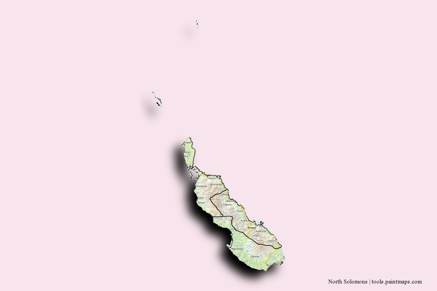 North Solomons and counties map with 3D shadow effect