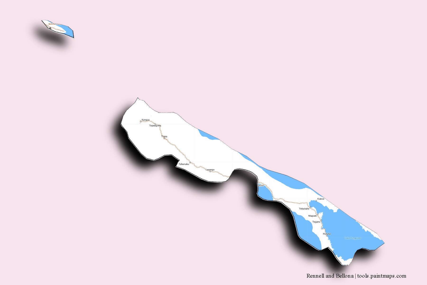 Makira and counties map with 3D shadow effect