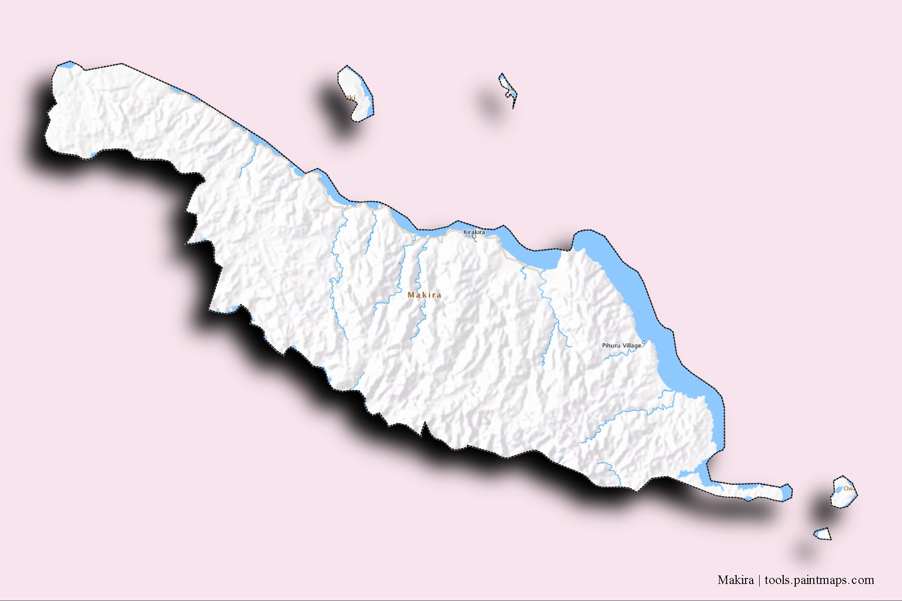 3D gölge efektli Makira ve ilçeleri haritası