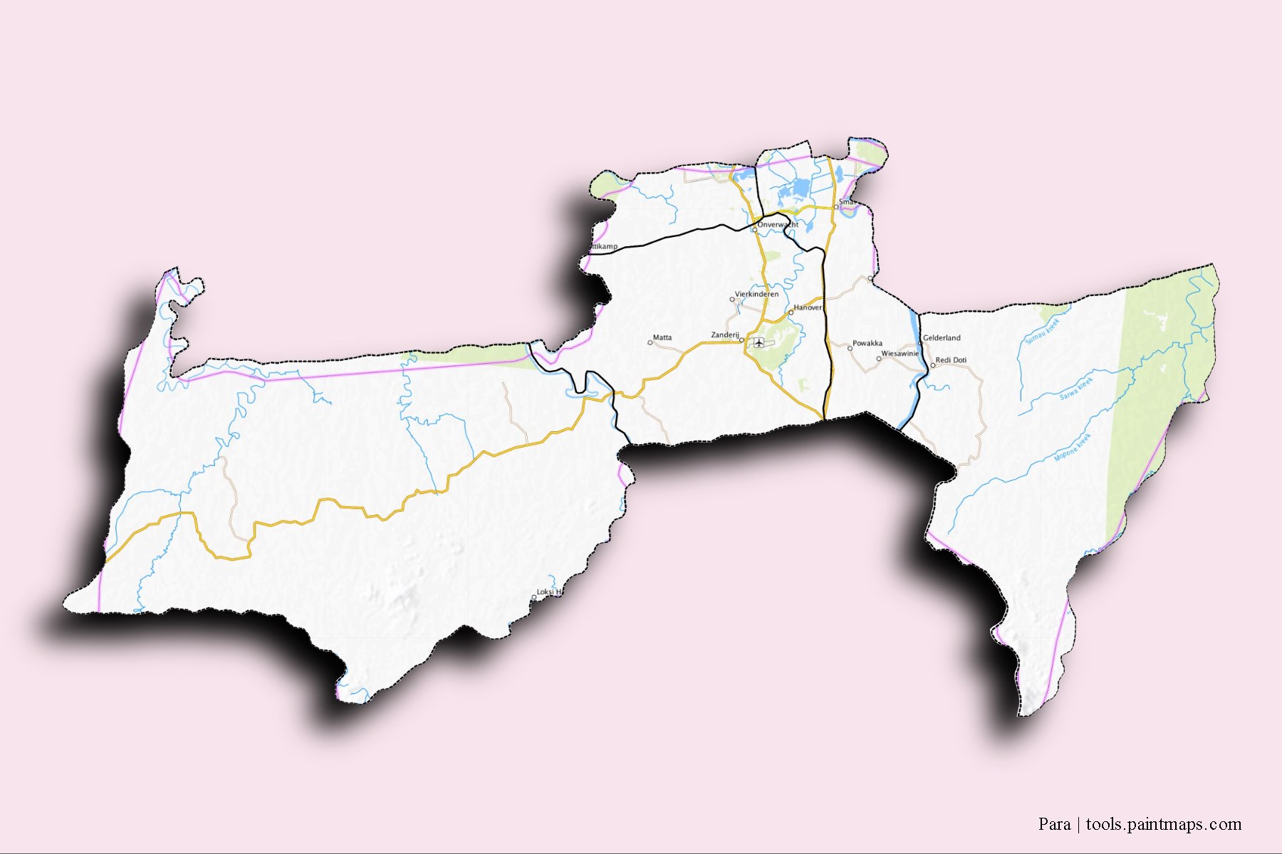 Para and counties map with 3D shadow effect