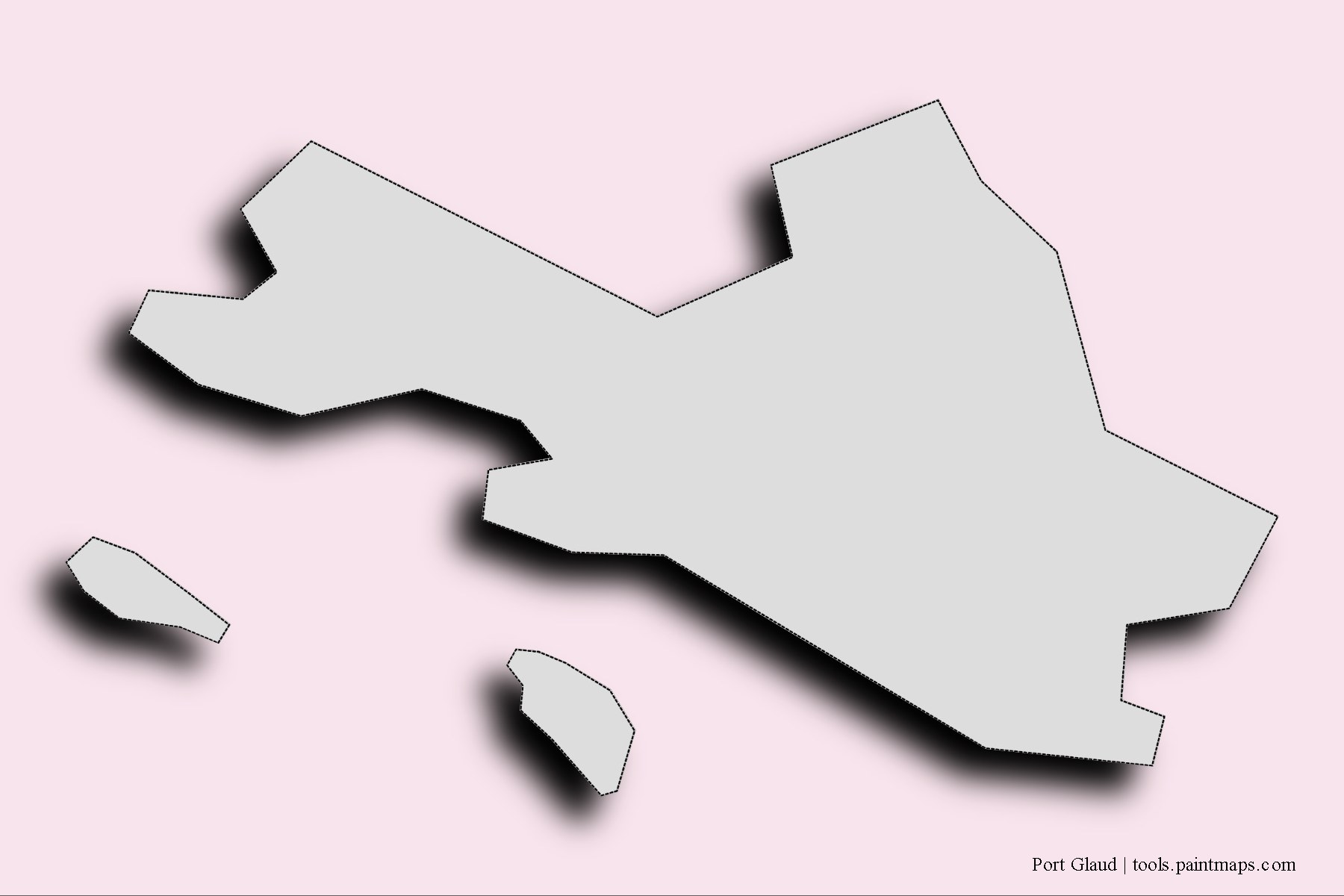 Mapa de Port Glaud y sus distritos con efecto de sombra 3D