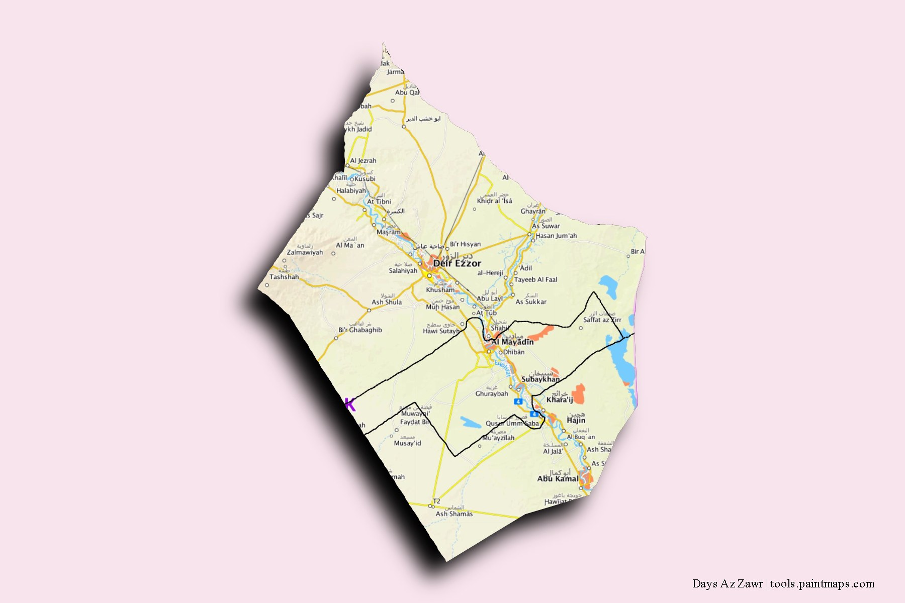 Dayr az Zawr and counties map with 3D shadow effect