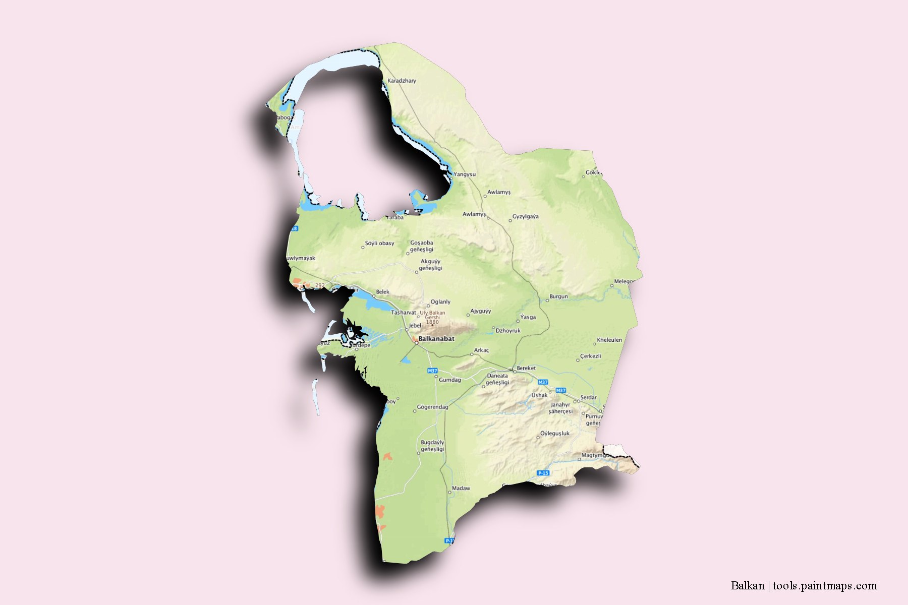 Mapa de Balkan y sus distritos con efecto de sombra 3D