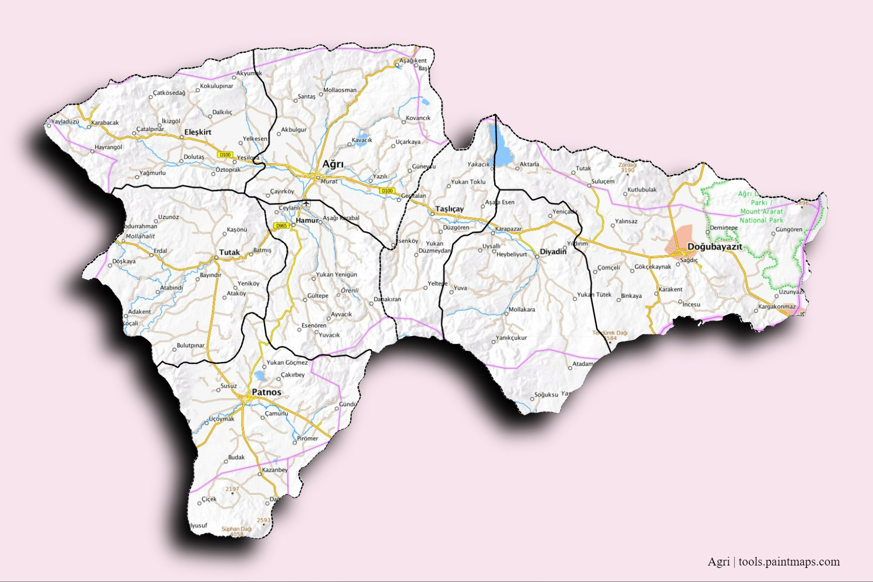 Agri and counties map with 3D shadow effect