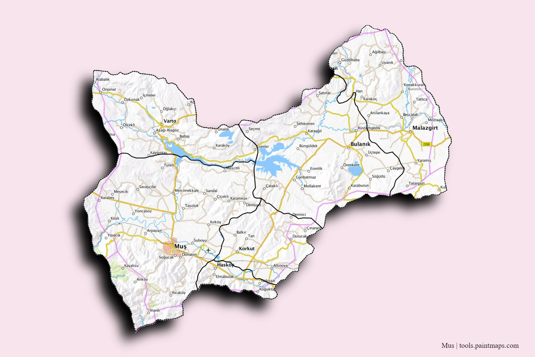 Mus and counties map with 3D shadow effect