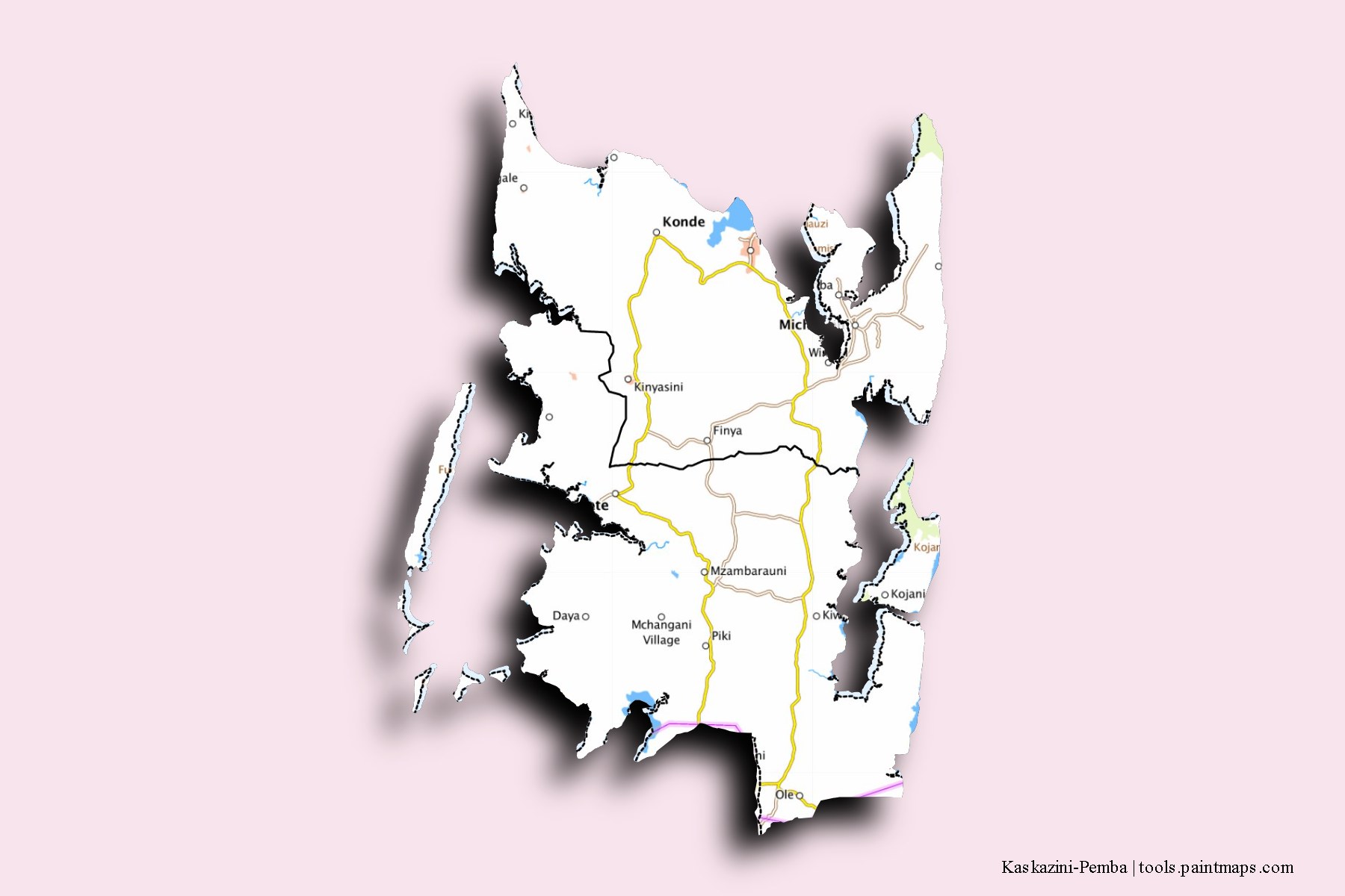 Pemba North and counties map with 3D shadow effect