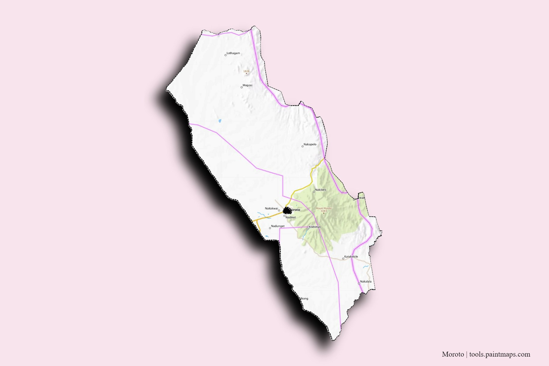 3D gölge efektli Morota District ve ilçeleri haritası