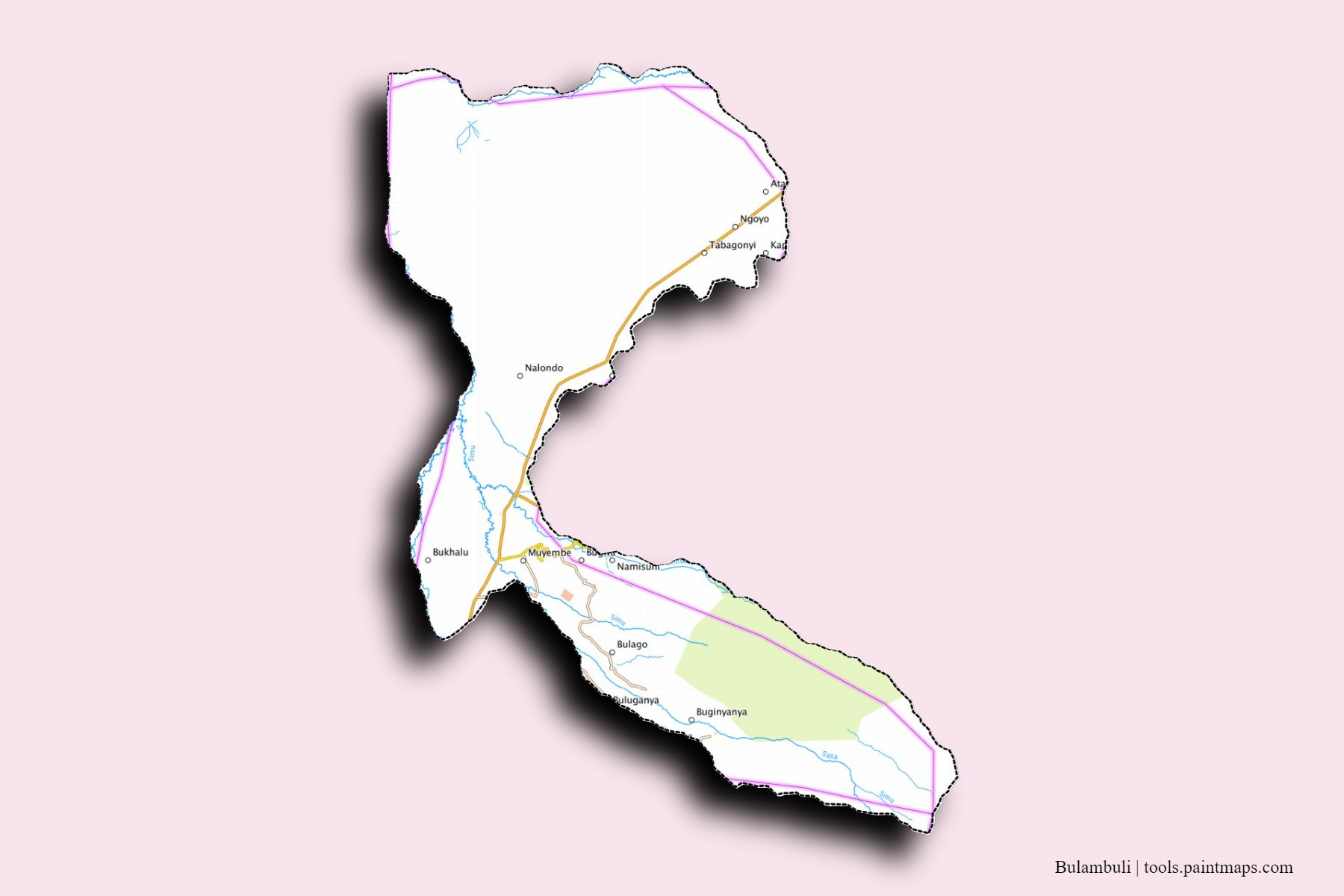 Sironko and counties map with 3D shadow effect