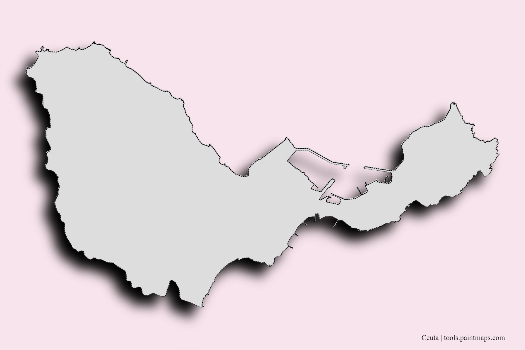 Ceuta and counties map with 3D shadow effect