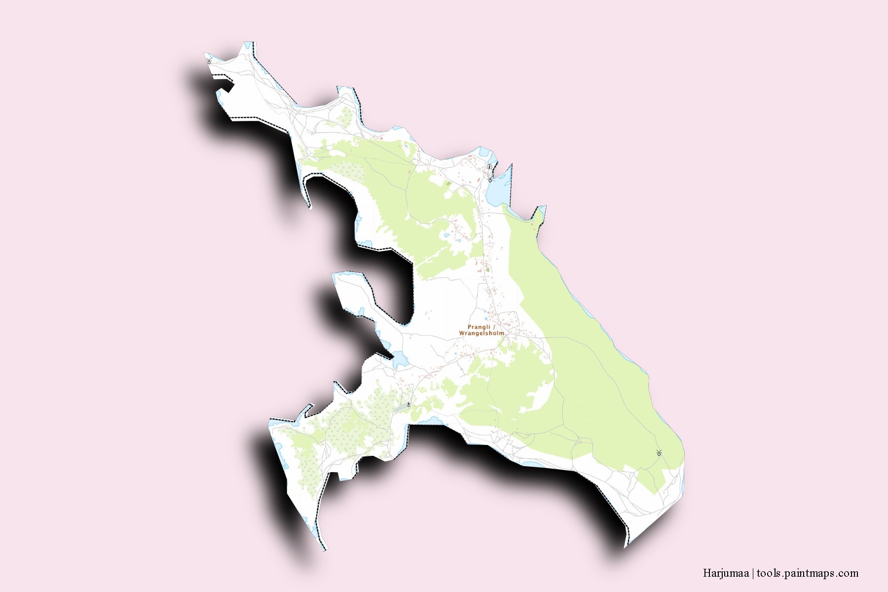 Harjumaa and counties map with 3D shadow effect