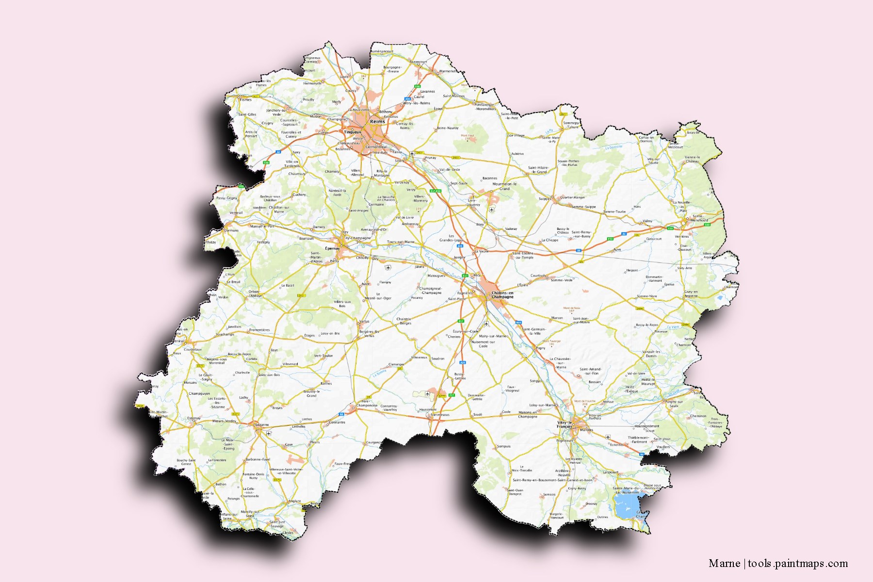 3D gölge efektli Marne ve ilçeleri haritası