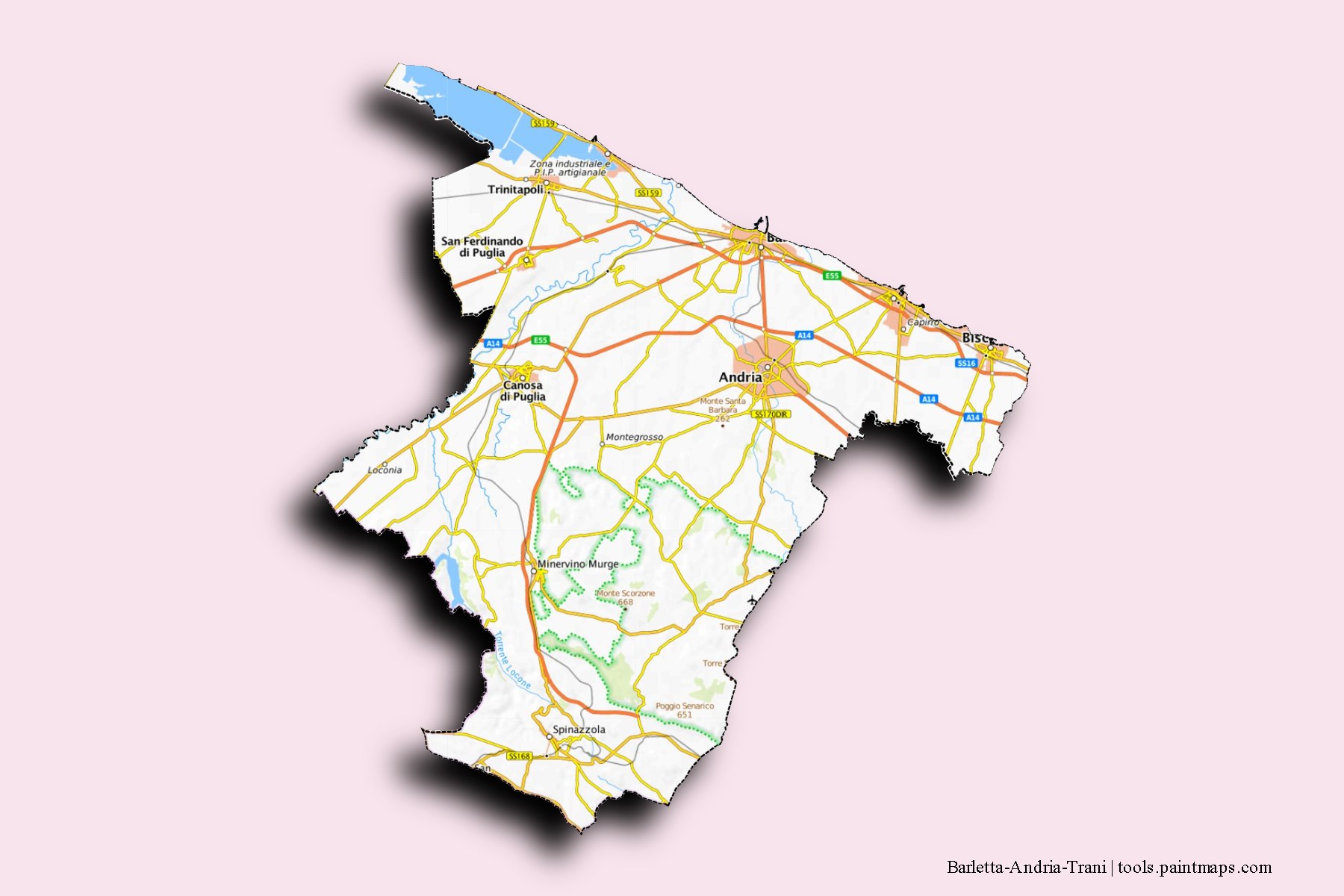 Barletta-Andria-Trani and counties map with 3D shadow effect