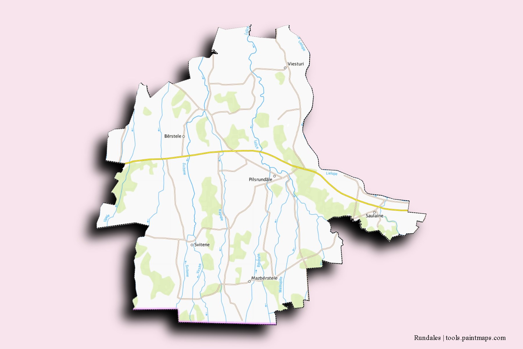 Rundales and counties map with 3D shadow effect