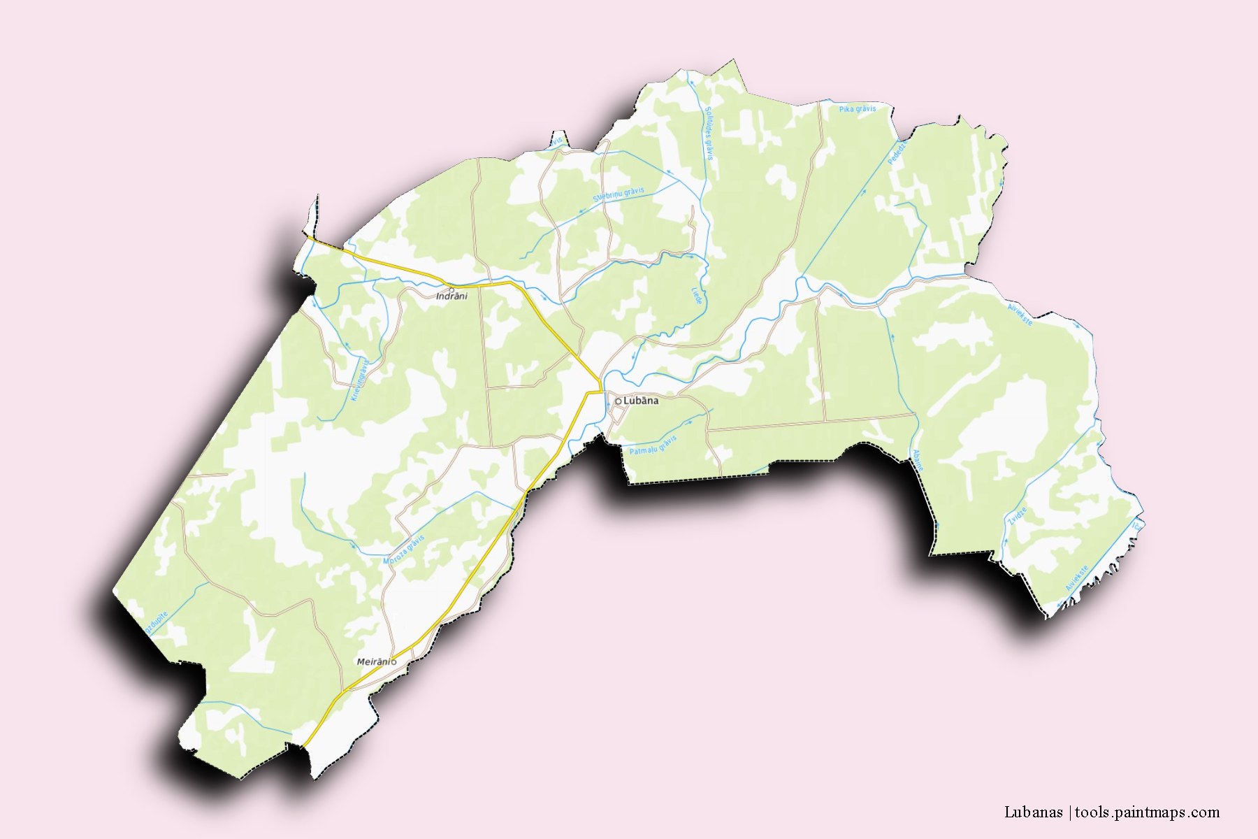 Lubanas and counties map with 3D shadow effect