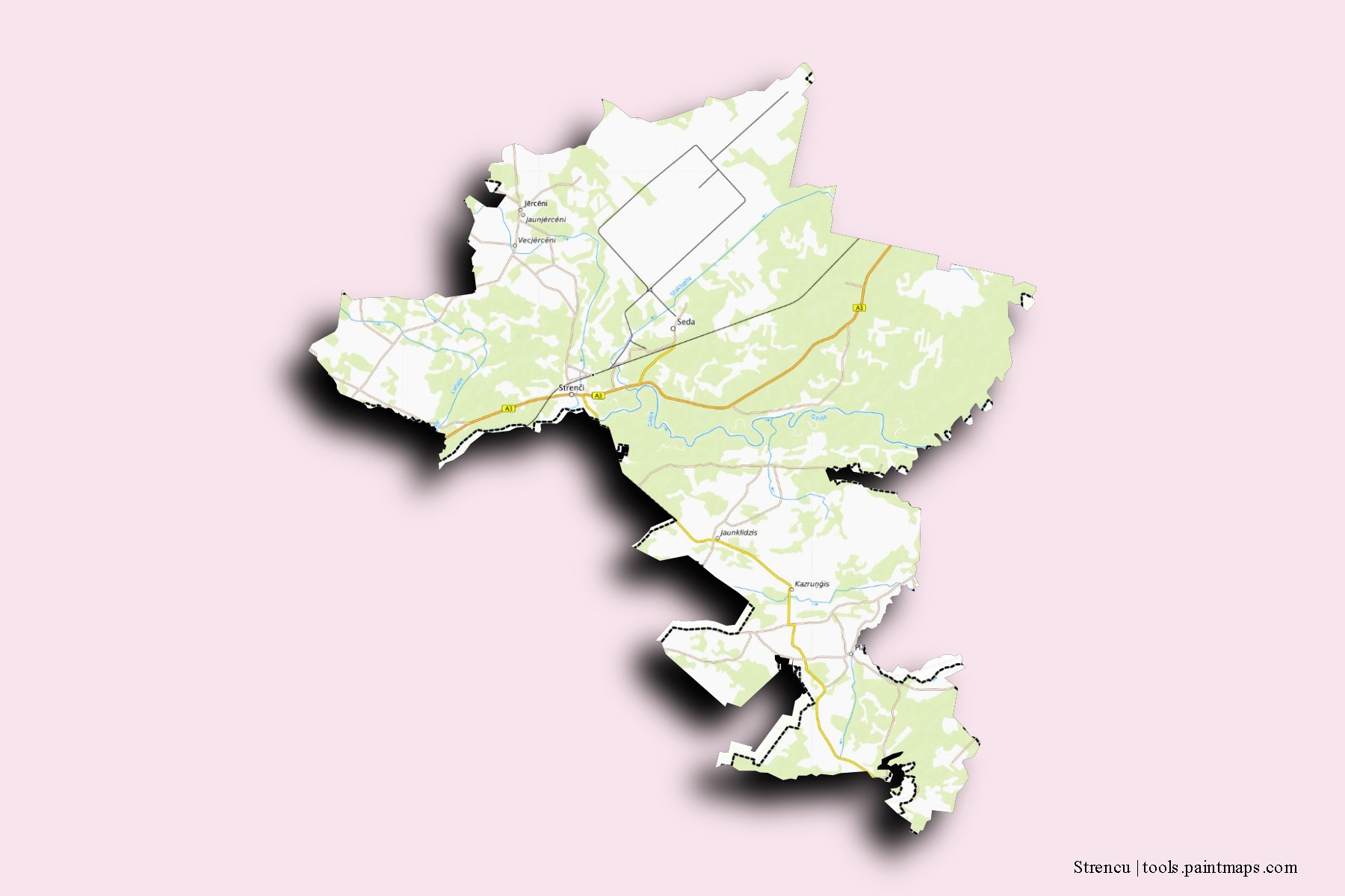 Strencu and counties map with 3D shadow effect