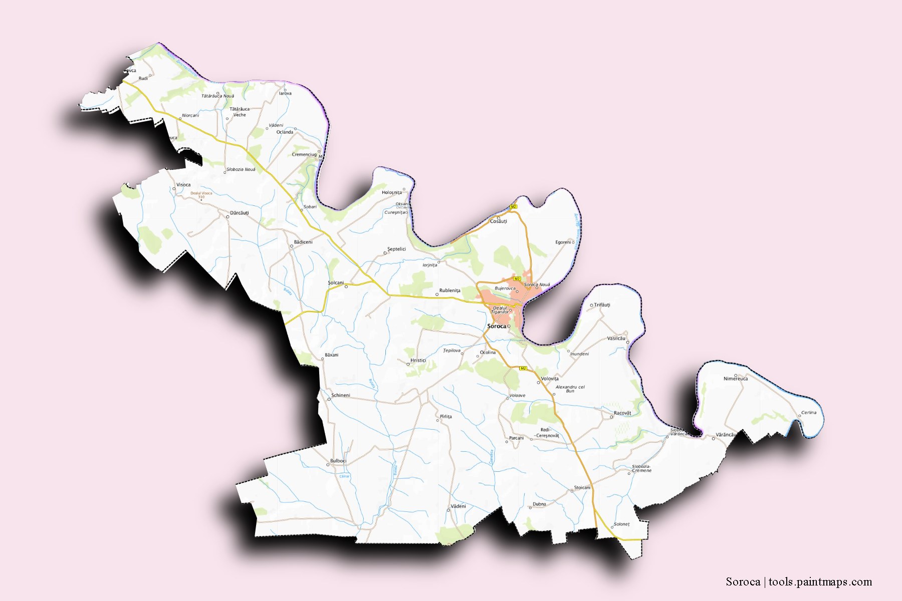 3D gölge efektli Soroco District ve ilçeleri haritası