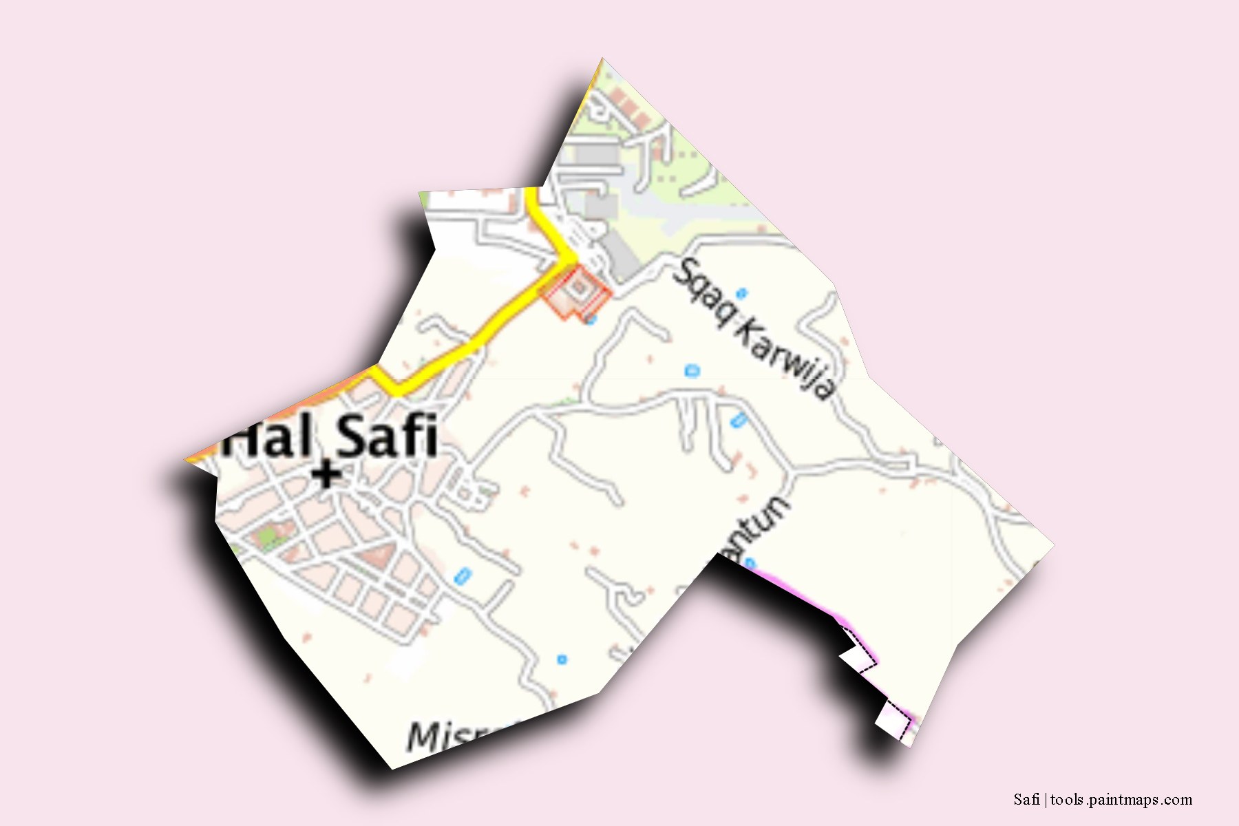 Safi and counties map with 3D shadow effect