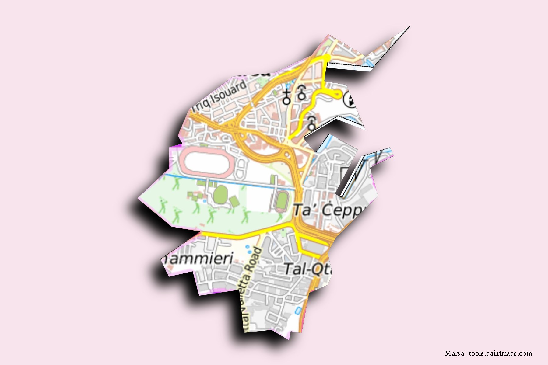 Marsa and counties map with 3D shadow effect