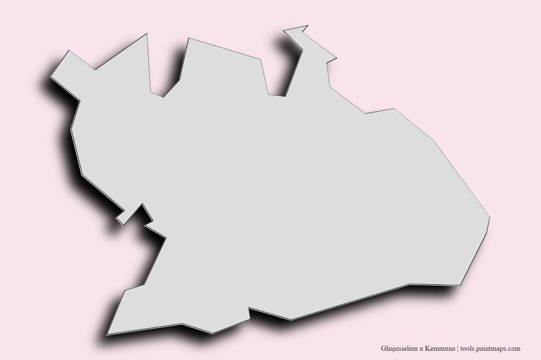 Mapa de Ghajnsielem u Kemmuna y sus distritos con efecto de sombra 3D