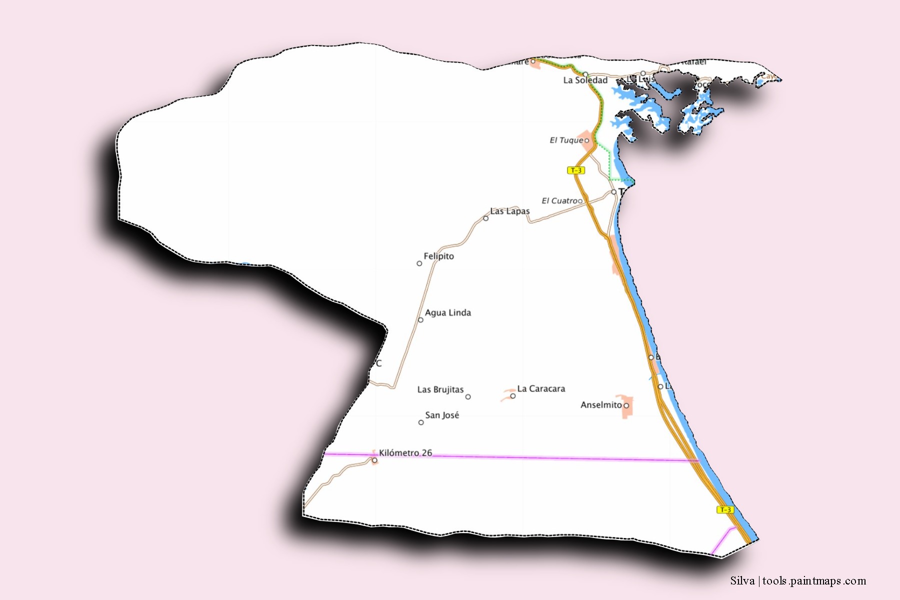 Silva neighborhoods and villages map with 3D shadow effect