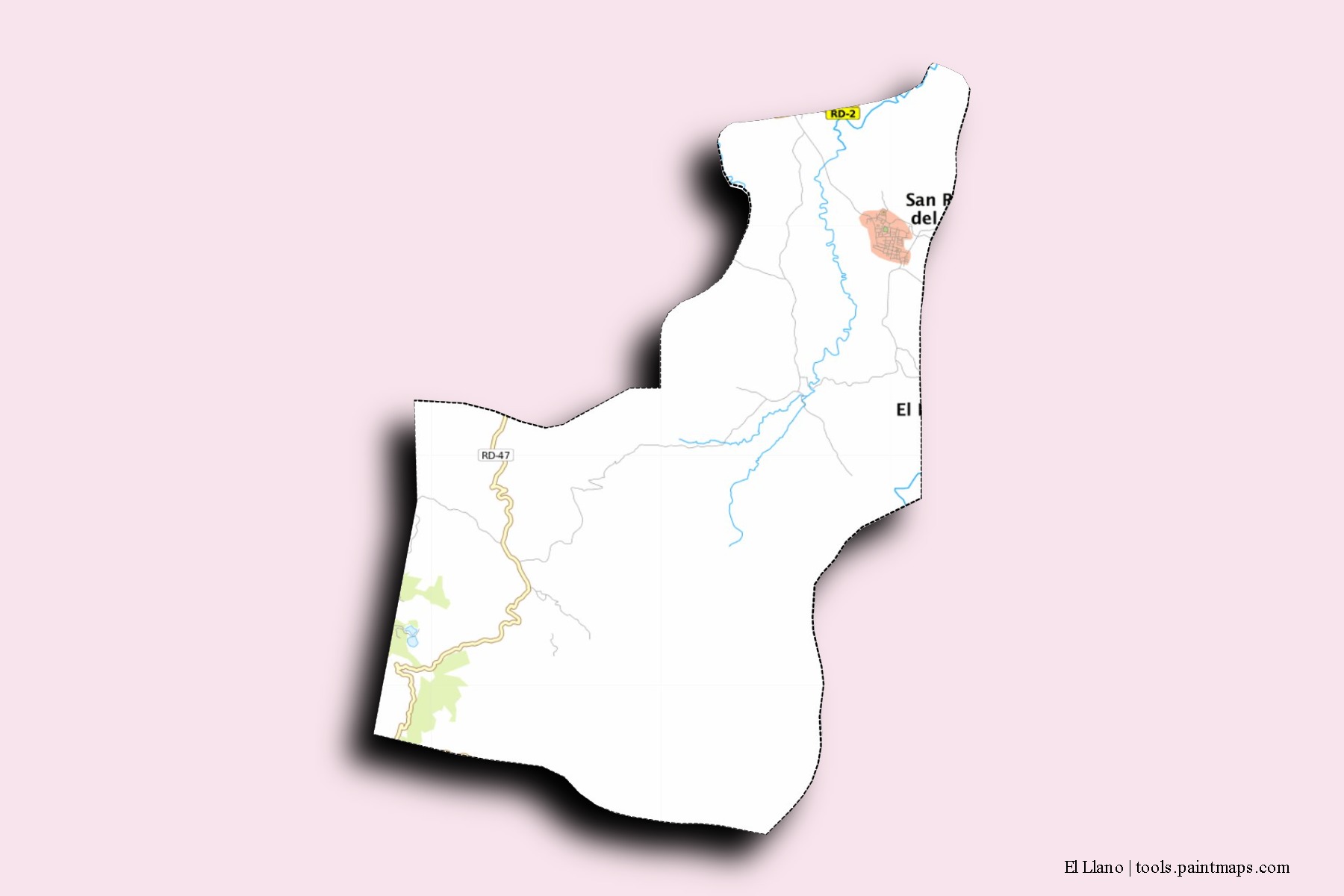 Mapa de barrios y pueblos de El Llano con efecto de sombra 3D