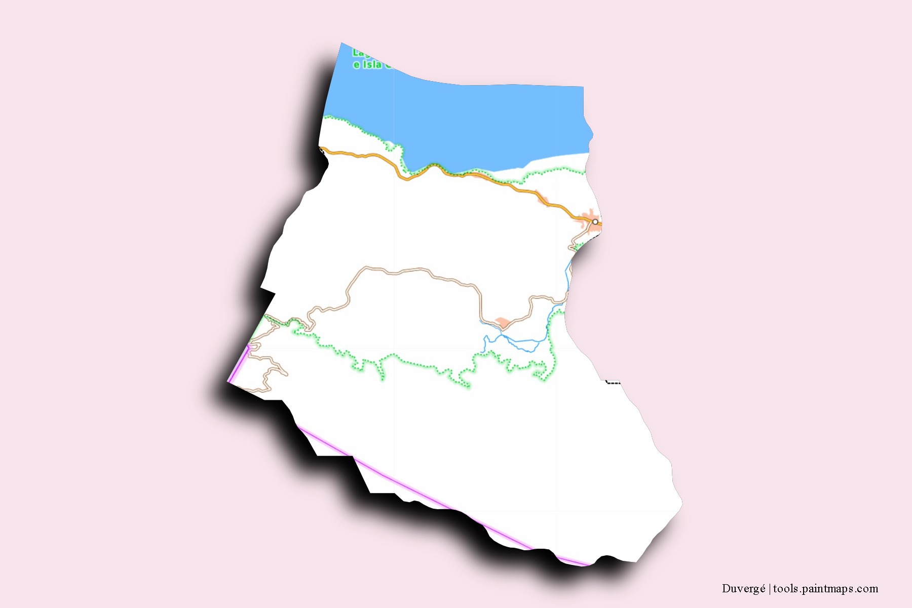 Mapa de barrios y pueblos de Duvergé con efecto de sombra 3D