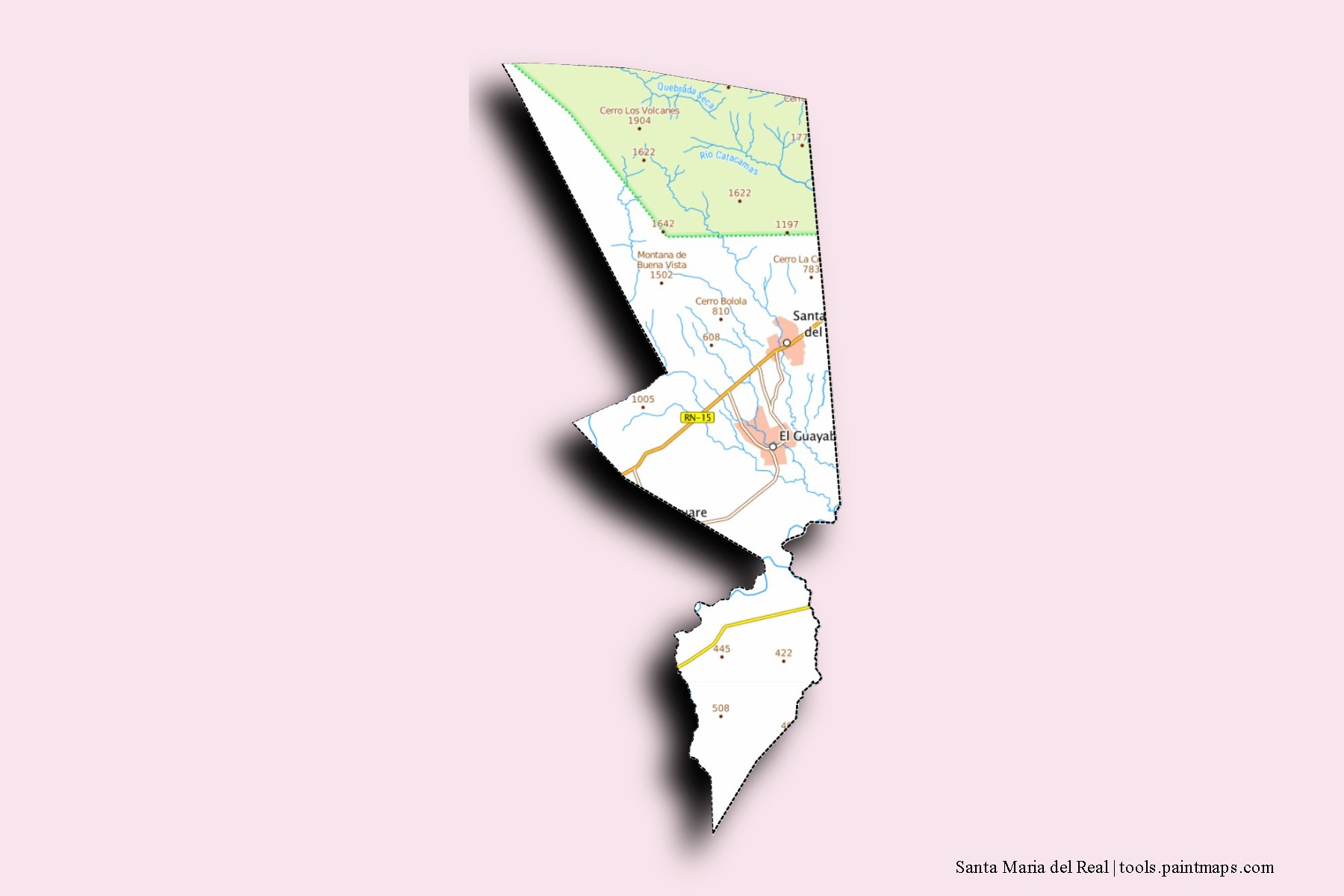 Santa Maria del Real neighborhoods and villages map with 3D shadow effect