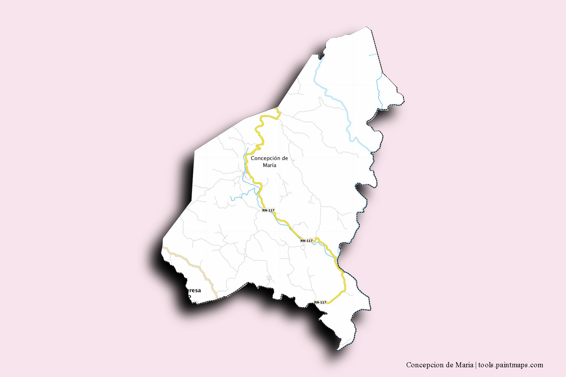 Mapa de barrios y pueblos de Concepcion de Maria con efecto de sombra 3D