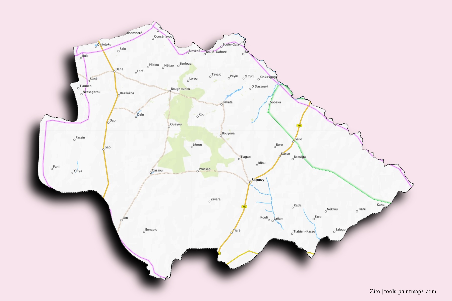 Ziro neighborhoods and villages map with 3D shadow effect