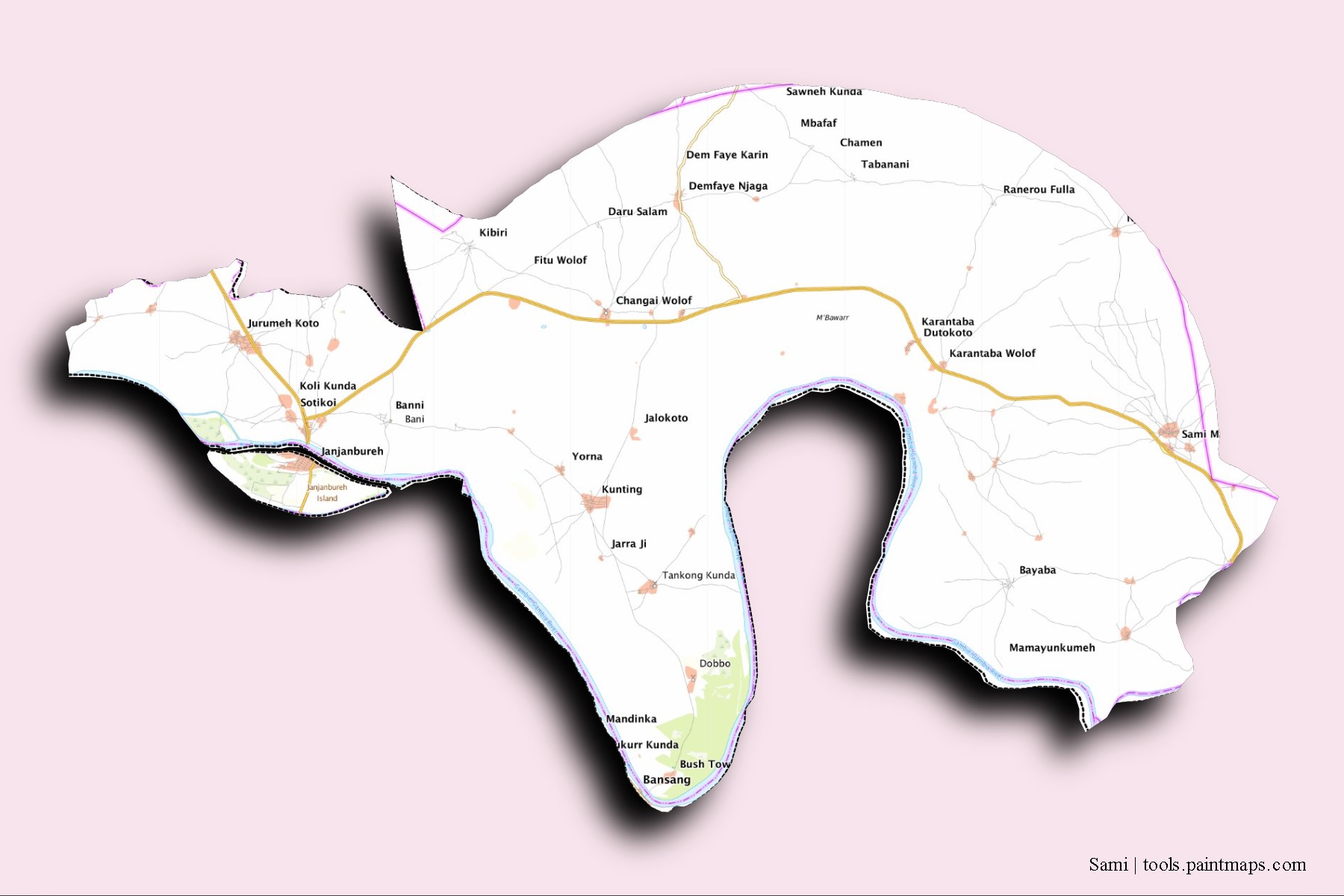 Sami neighborhoods and villages map with 3D shadow effect