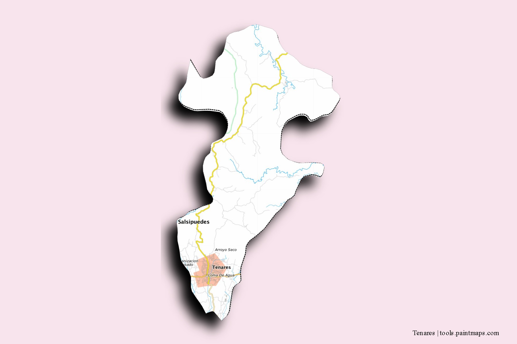 Mapa de barrios y pueblos de Tenares con efecto de sombra 3D