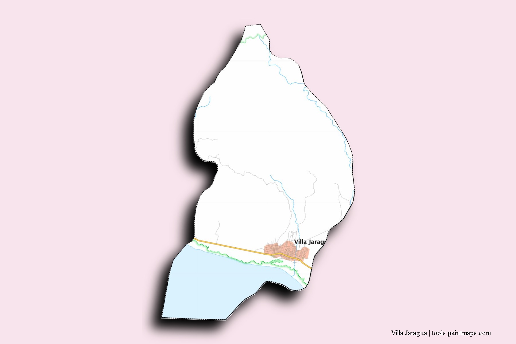 Mapa de barrios y pueblos de Villa Jaragua con efecto de sombra 3D