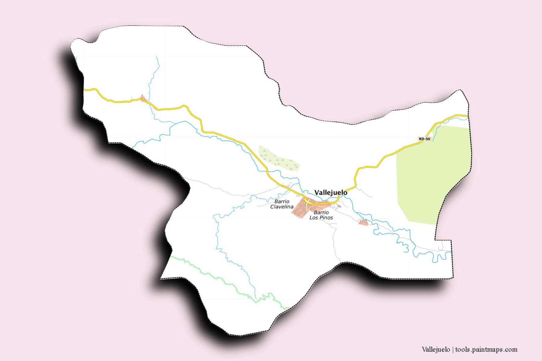 Mapa de barrios y pueblos de Vallejuelo con efecto de sombra 3D