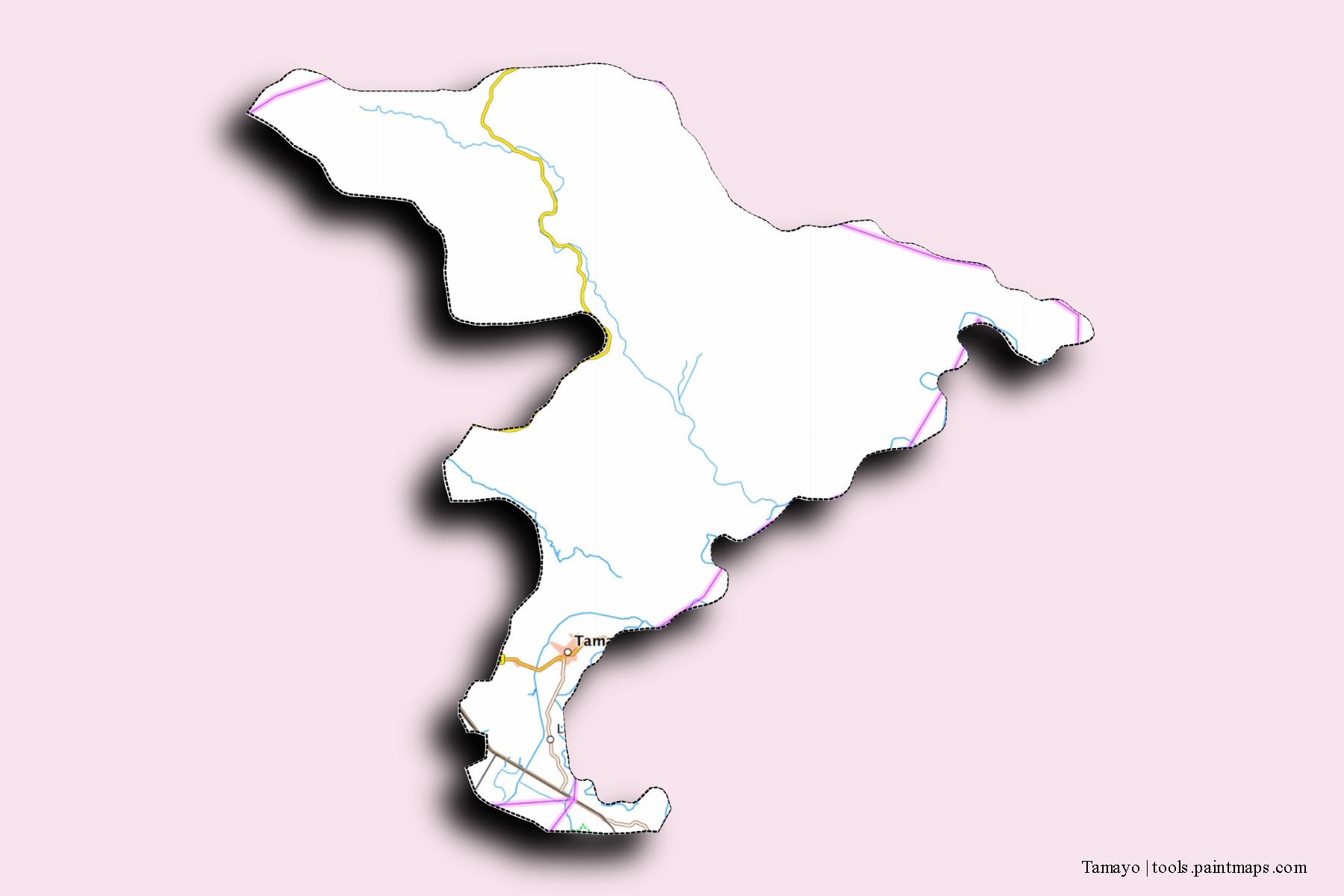 Mapa de barrios y pueblos de Tamayo con efecto de sombra 3D