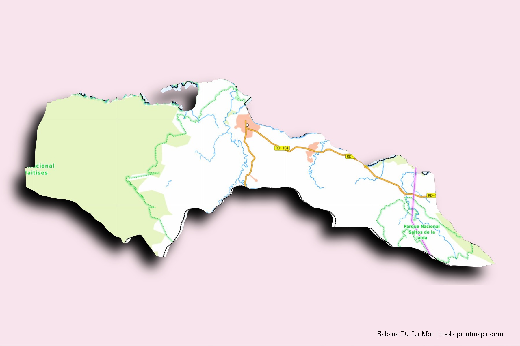 Mapa de barrios y pueblos de Sabana De La Mar con efecto de sombra 3D